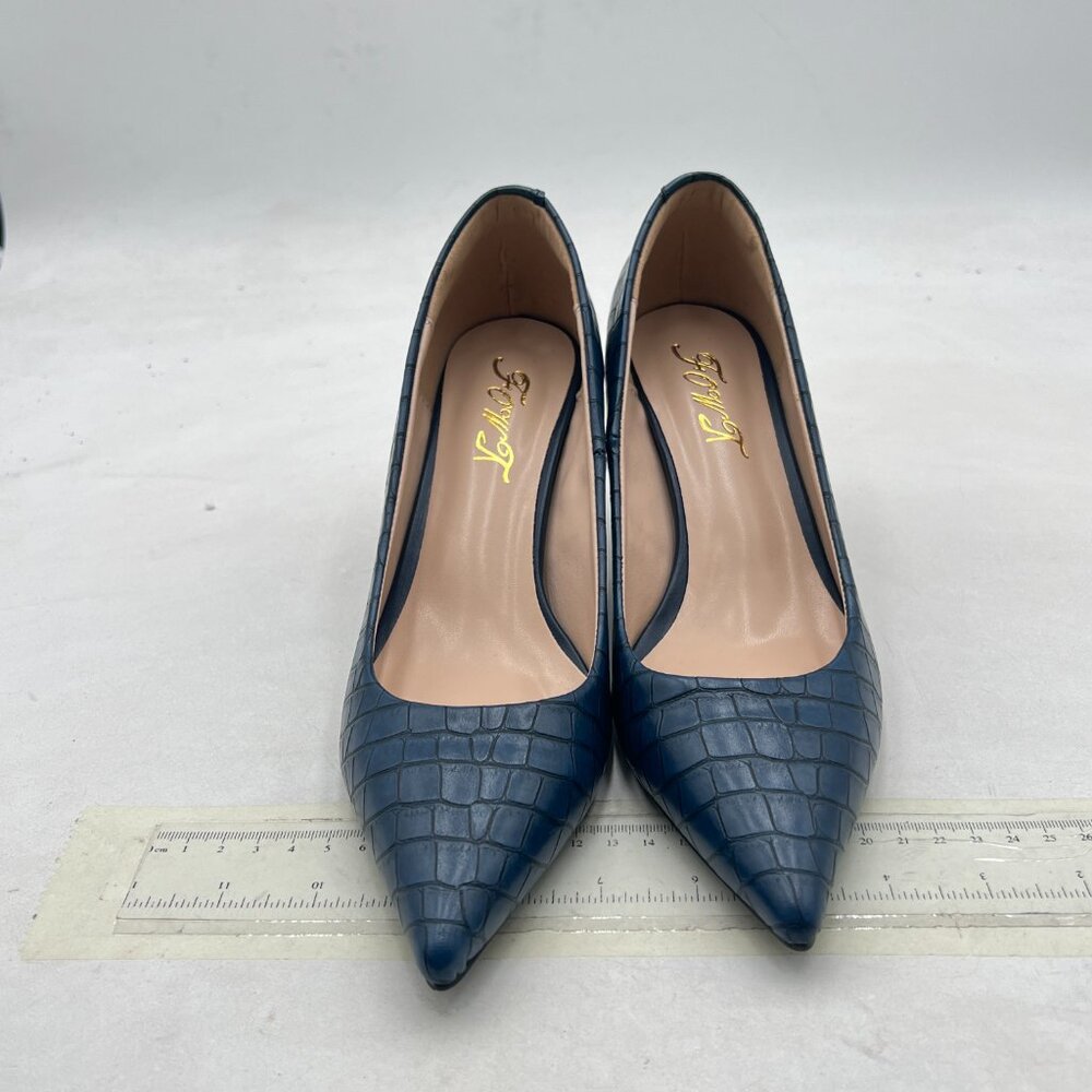Fowt Blue Simple Solid Croc-Embossed Pointed Toe … - image 3